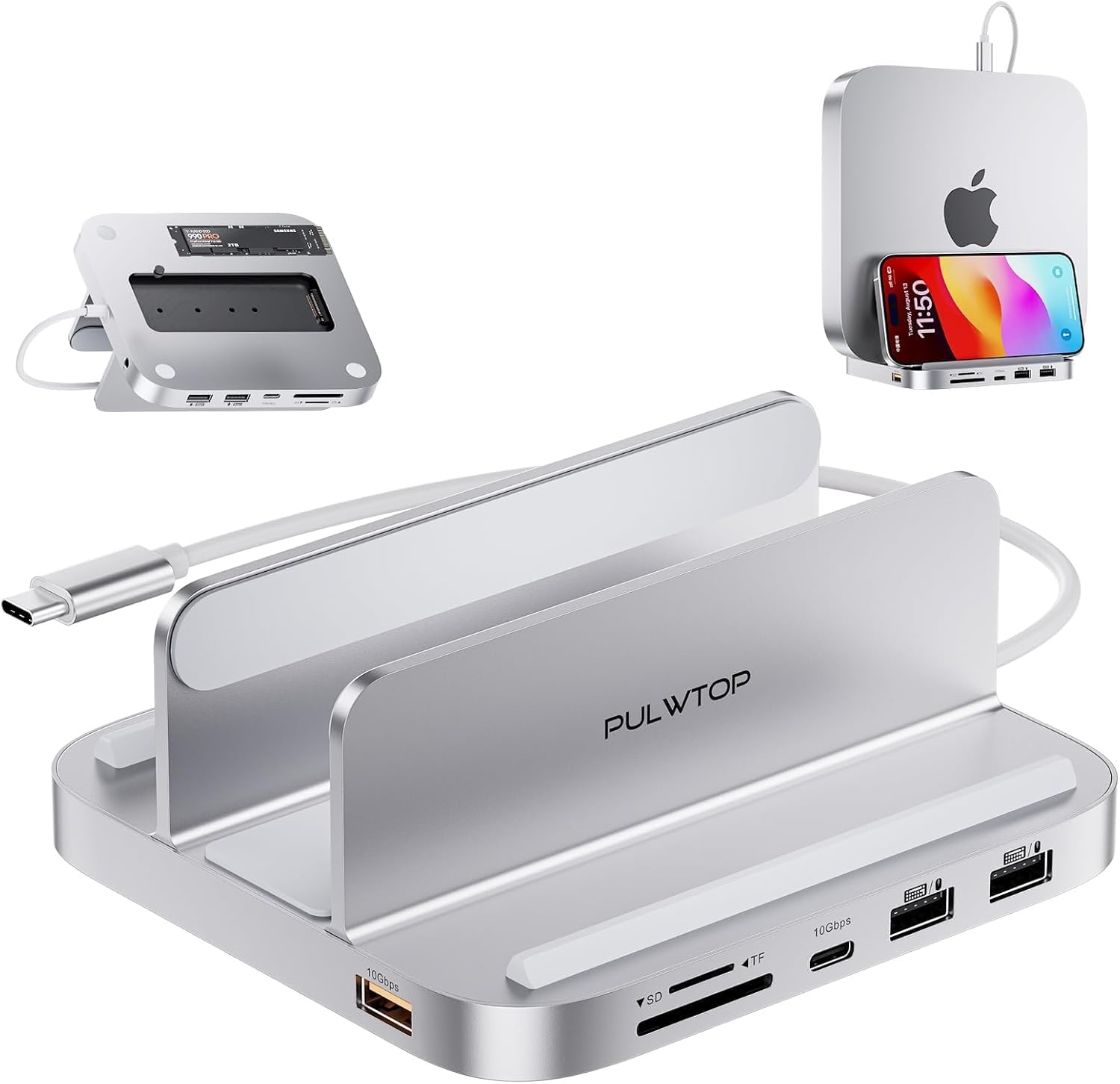 PULWTOP Mac mini Hub M1 M2 with M.2 SSD Enclosure (NOT for M4 2024